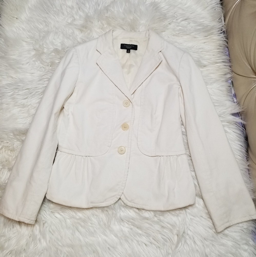 Talbots Corduroy White Fitted Blazer jacket 2P